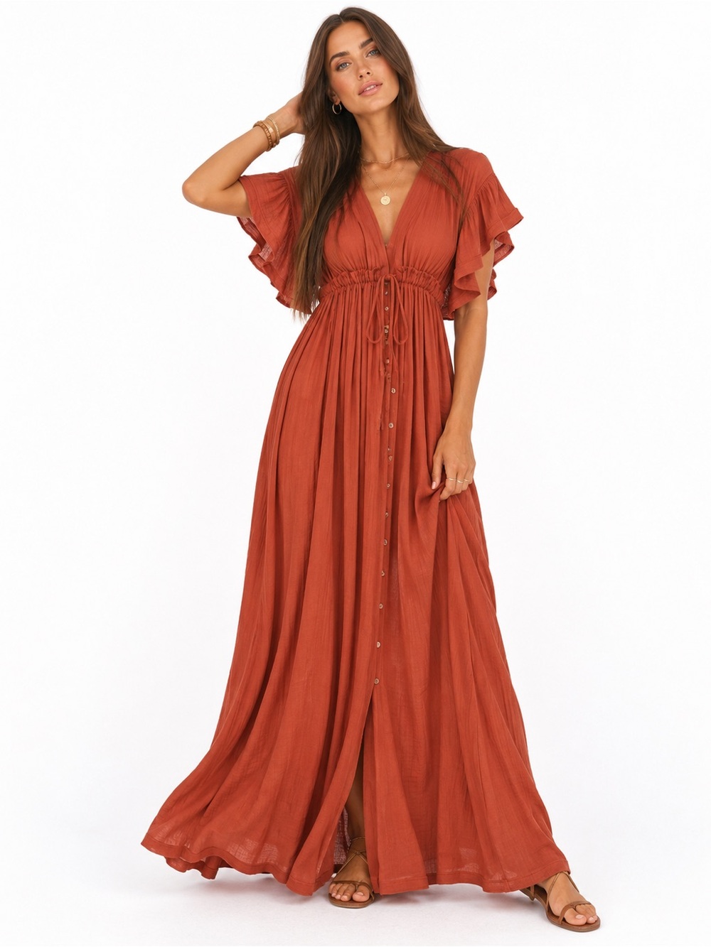 NEW Orange Caftan Maxi Dress One Size Boho Resort Beach Cover Up Kimono